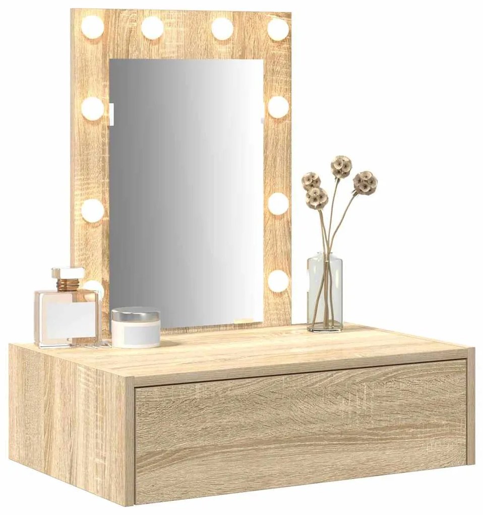 Mesa de Maquilhagem Montada na Parede com Luzes LED Carvalho Sonoma