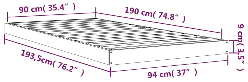 Estrutura de cama de solteiro 90x190 cm pinho maciço