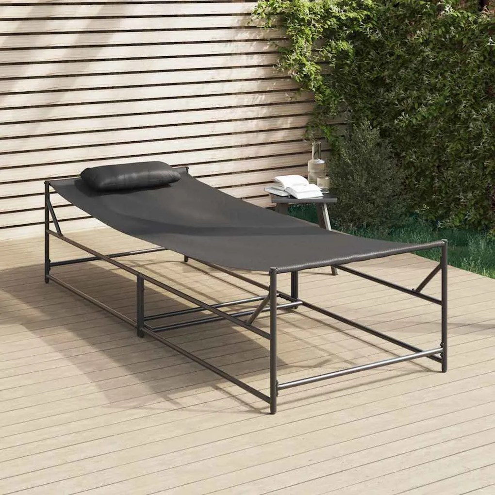 Cama de Sol pra Jardim - Antracite - 200x74x73 cm - Aço e Textilene