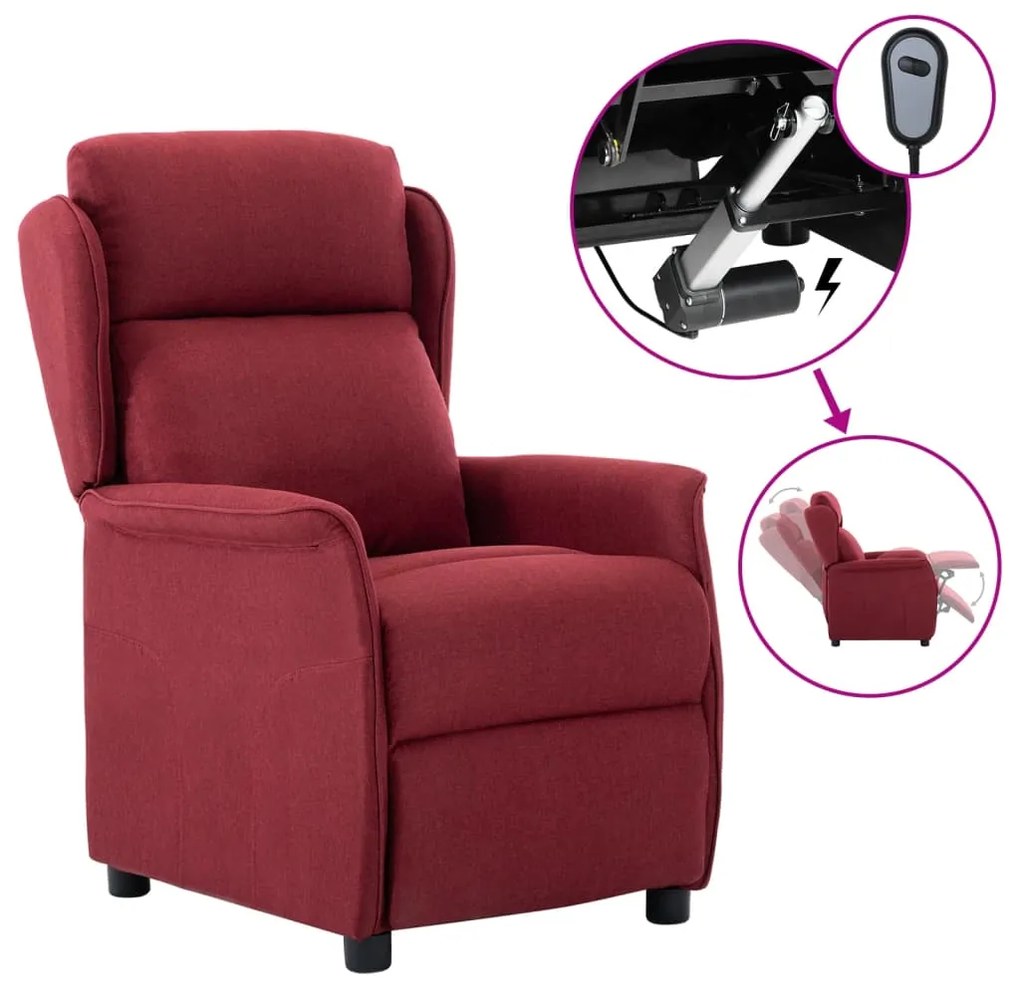 vidaXL Poltrona elétrica reclinável tecido vermelho tinto