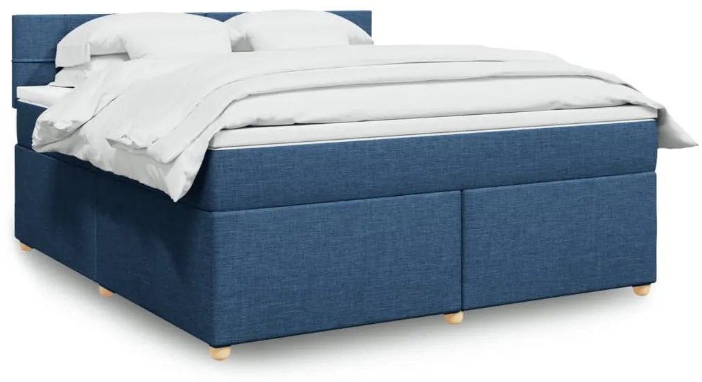 vidaXL Cama com molas/colchão 180x200 cm tecido azul