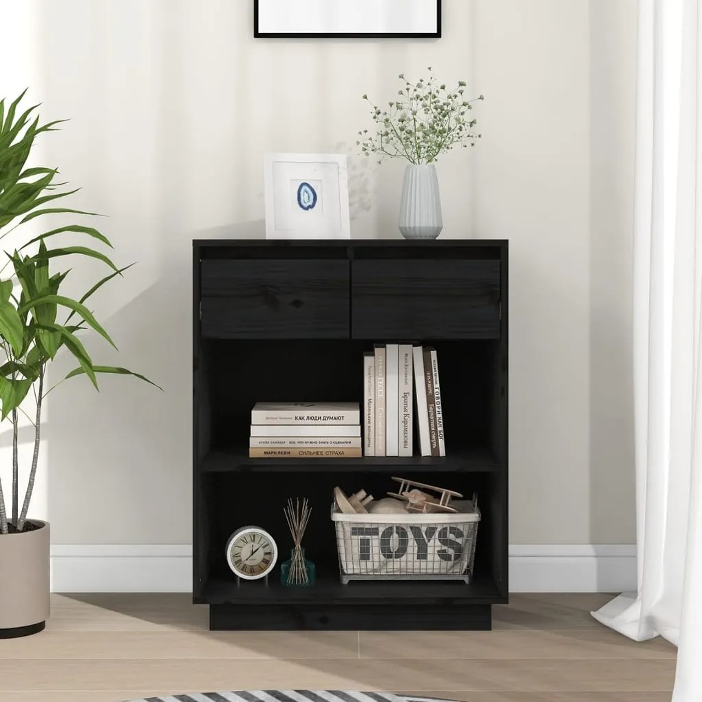 vidaXL Armário consola 60x34x75 cm pinho maciço preto