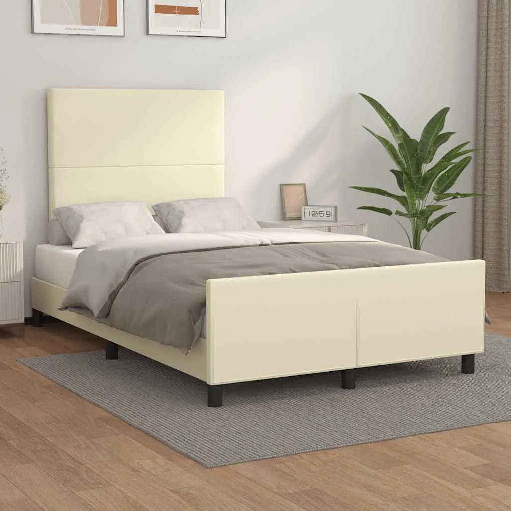 vidaXL Moldura de cama sem creme de colchão 120x190 cm couro do falso