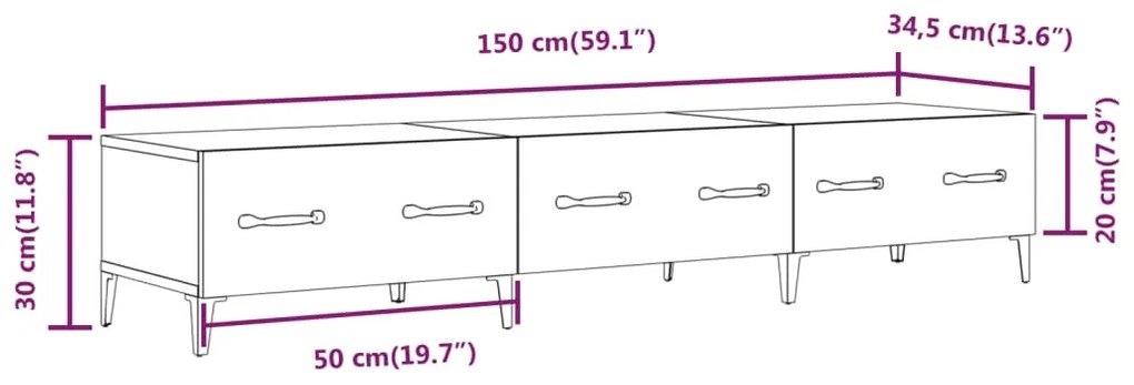 Móvel de TV 150x34,5x30 cm derivados de madeira cinzento sonoma