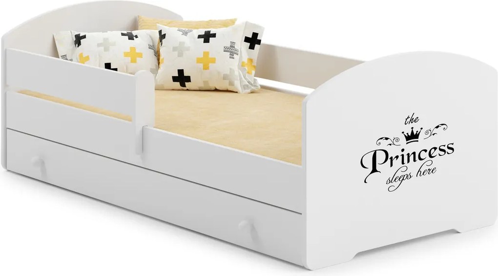 Cama infantil branca LUK princesa 140x70 com gaveta - colchão e estrado incluído
