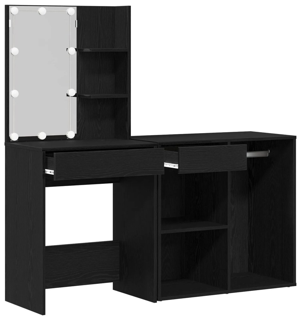 Toucador com LED e Gabinete Carvalho Preto Madeira Engenheirada