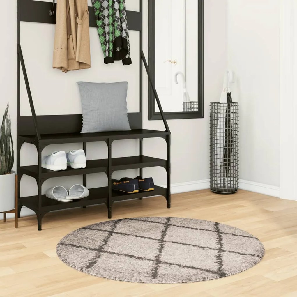 vidaXL Tapete shaggy de pelo alto PAMPLONA Ø 100 cm bege e antracite