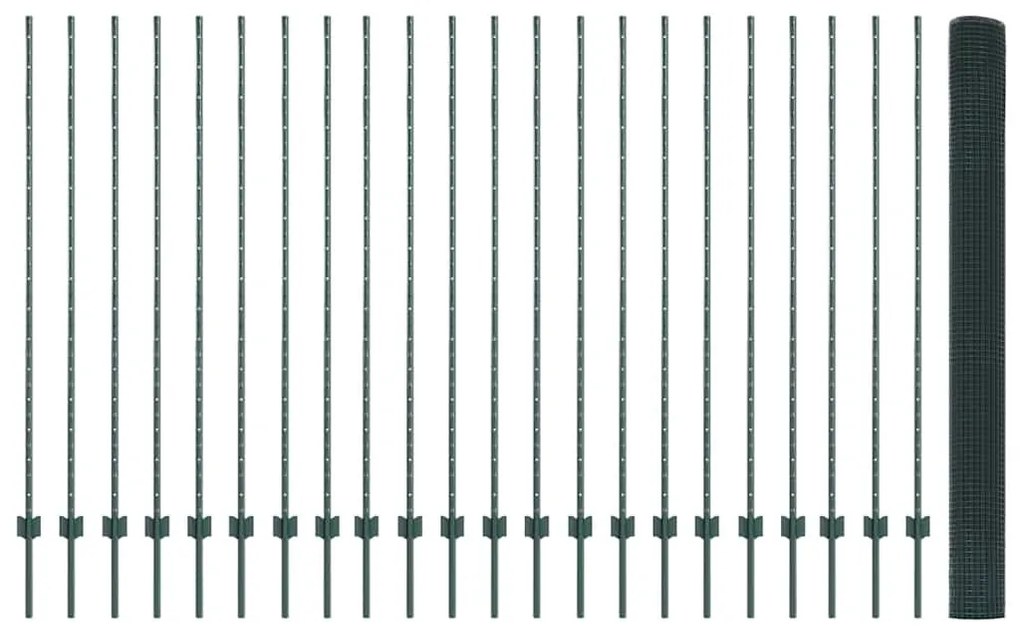 Cerca de Arame Soldado com 22 Postes U Verde 1,5x50 m Aço