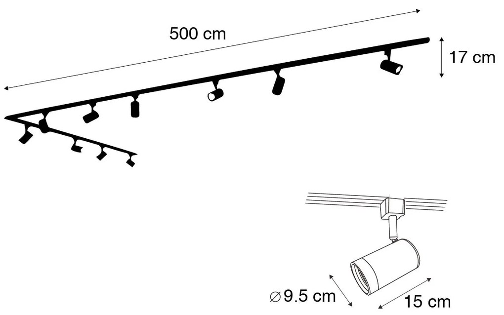 Sistema de calhas de iluminação inteligente preto monofásico com 10 luzes incluindo WiFi GU10 - Iconic Jeana
