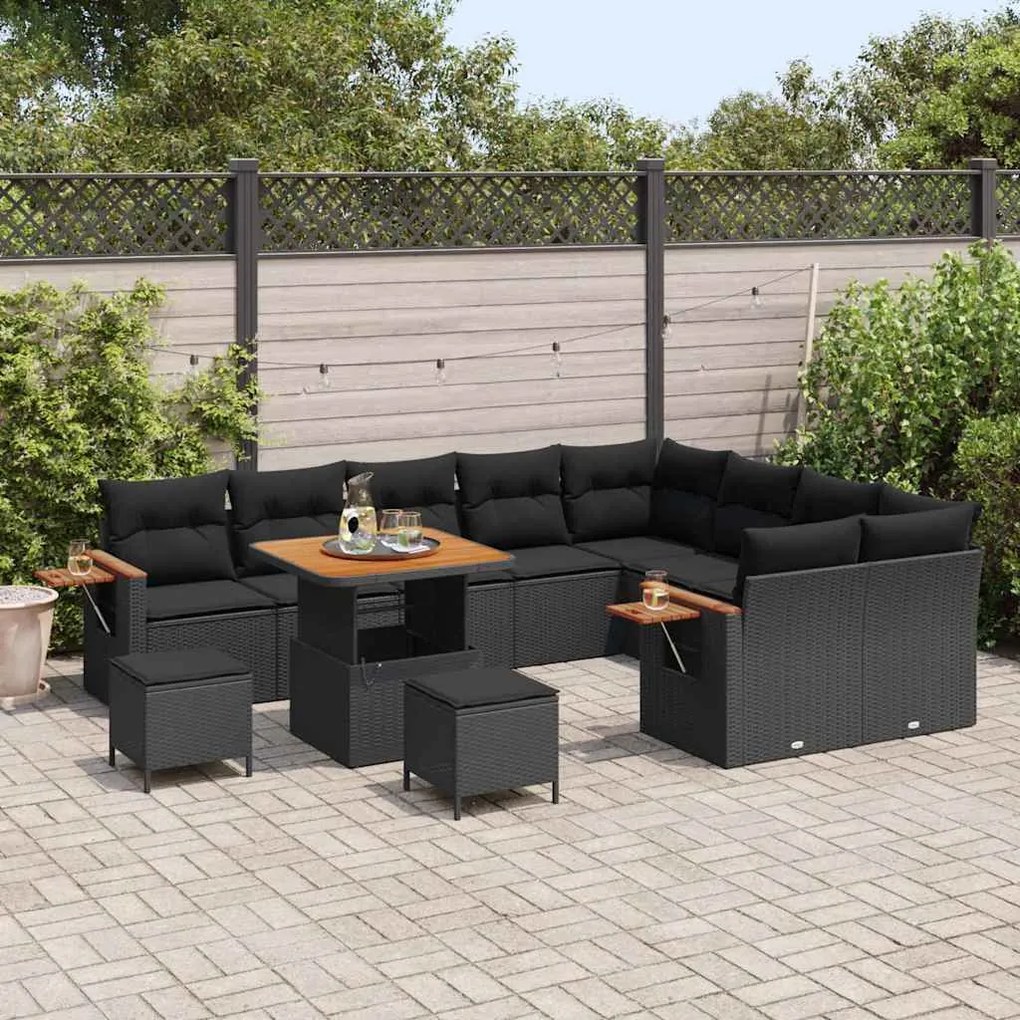 Conjunto de Sofá de Jardim vidaXL com 12 peças e Almofadas Pretas de R