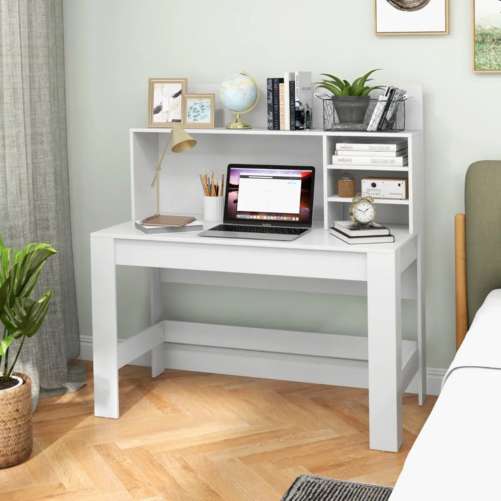 Secretária com Estante e Orifícios para Cabos Dispositivo Anti-Tipo para casa e escritório 120 x 554 x 75 cm Branco