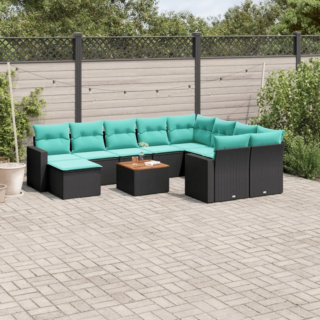 vidaXL 11 pcs conjunto sofás de jardim c/ almofadões vime PE preto