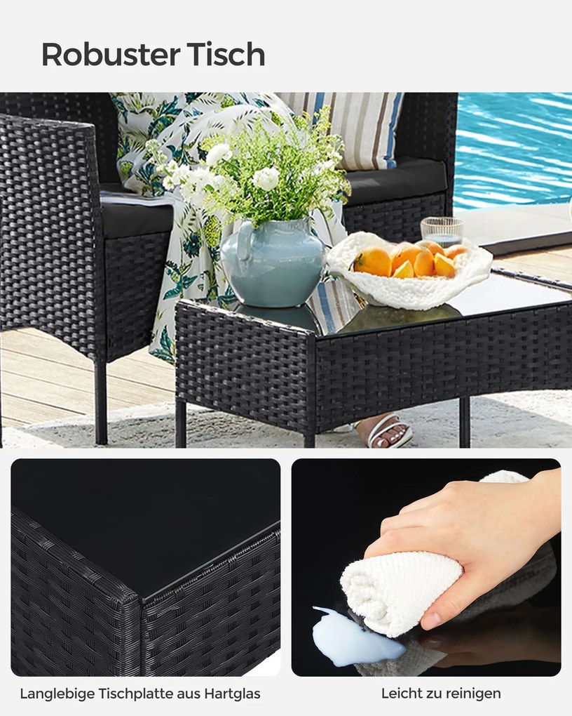 Conjunto jardim em polirattan PE Preto + cinzento