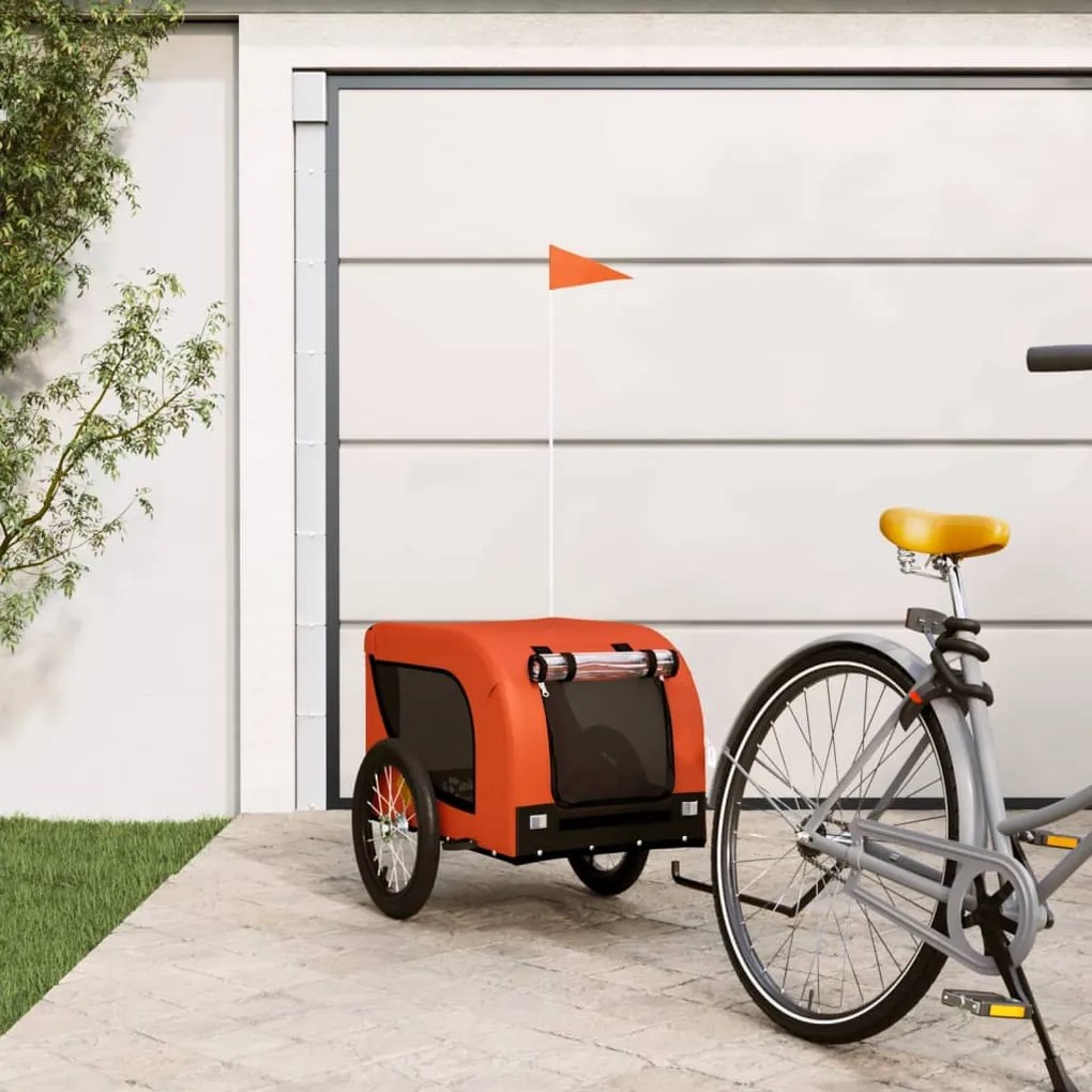 vidaXL Reboque bicicleta p/ animais tecido oxford/ferro laranja/preto