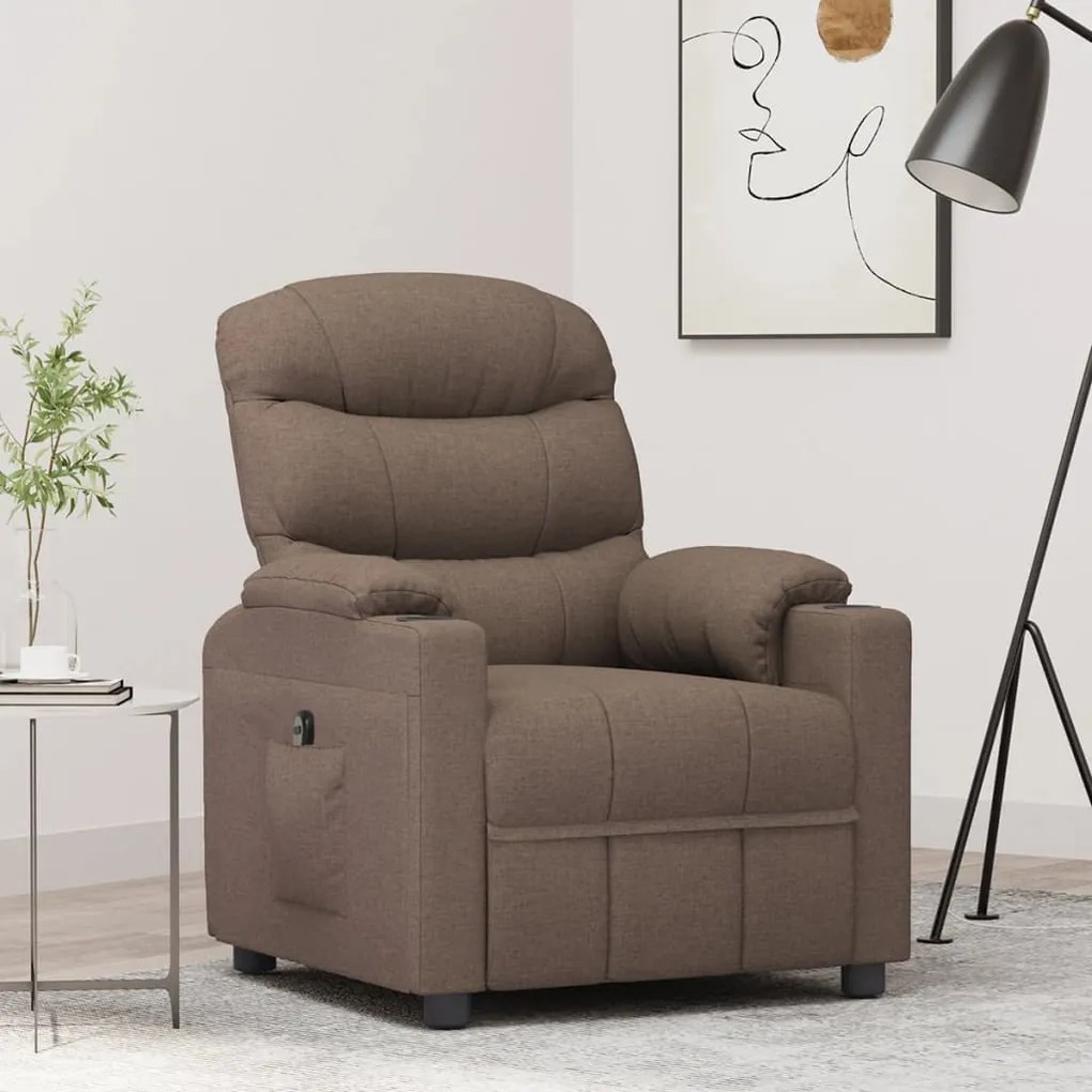 vidaXL Poltrona elevatória tecido cinzento-acastanhado
