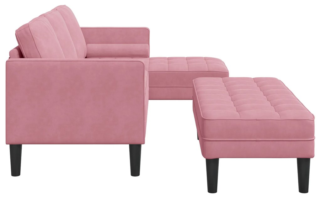 Sofá de Jardim vidaXL com Banco e Almofadas em Veludo Rosa em L