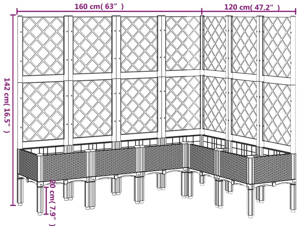 Vaso/floreira de jardim c/ treliça 160x120x142 cm PP branco