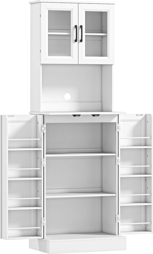HOMCOM armário de cozinha, prateleira ajustável, superfície de trabalho, portas em acrílico, passagem de cabos, para sala de estar, cozinha, sala de jantar, MDF, branco | Aosom Portugal