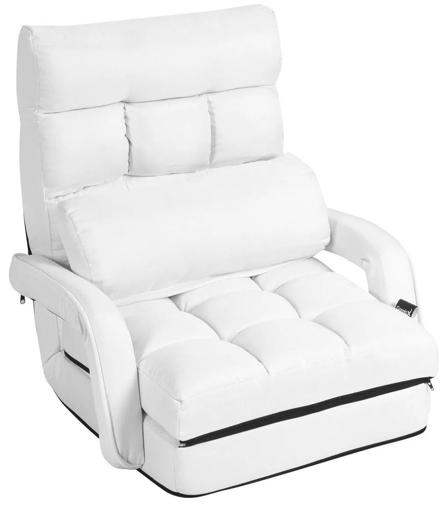 Sofá Cama de Chão individual dobrável com almofada multifuncional para quarto Sala de estar Varanda 67 x 65 x 72 cm Branco