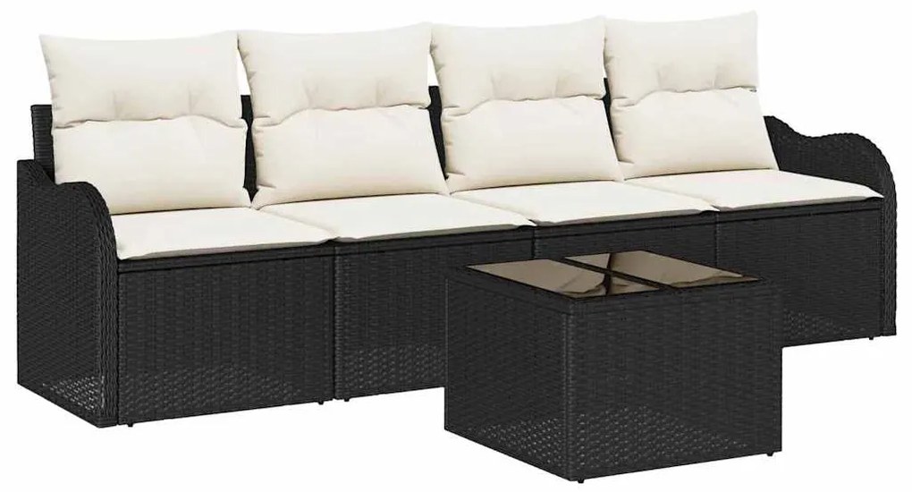 Conjunto de Sofá de Jardim de 5 Peças com Almofadas Pretas em Rattan S
