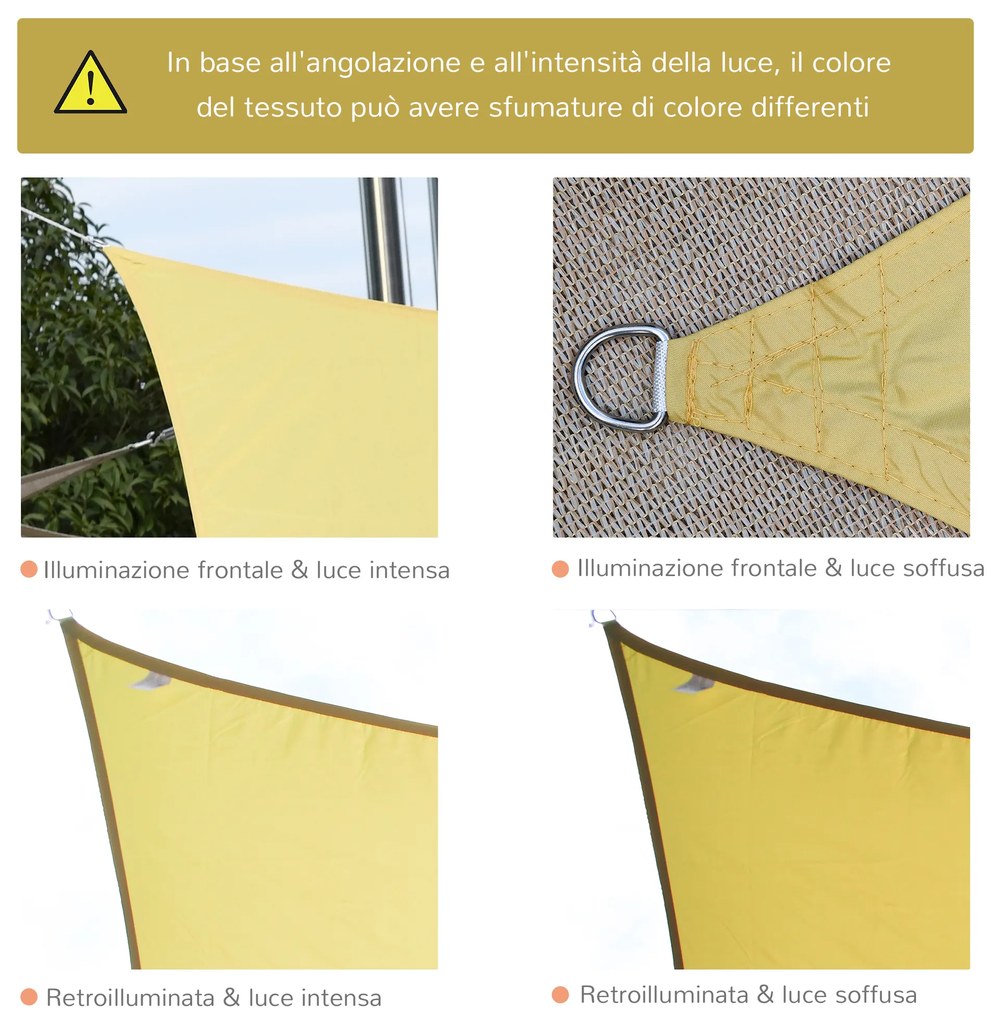 Vela de Sombra Retangular 4x6 m Toldo Vela de Poliéster com Proteção UV Aneis em Forma de D e Cordas para Jardim Pátio Piscina Areia