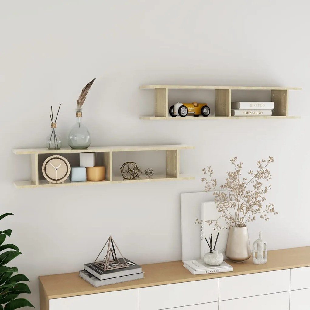 Estantes de parede 2 pcs 105x18x20 cm contrapl. carvalho sonoma