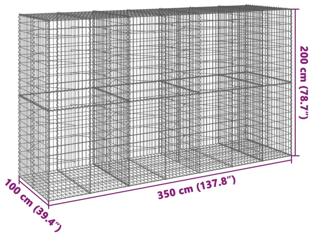 Cesto gabião com cobertura 350x100x200 cm ferro galvanizado