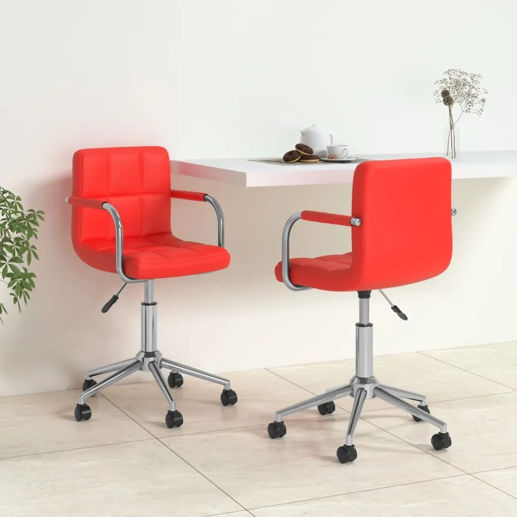 vidaXL Cadeiras de jantar giratórias 2 pcs couro artificial vermelho
