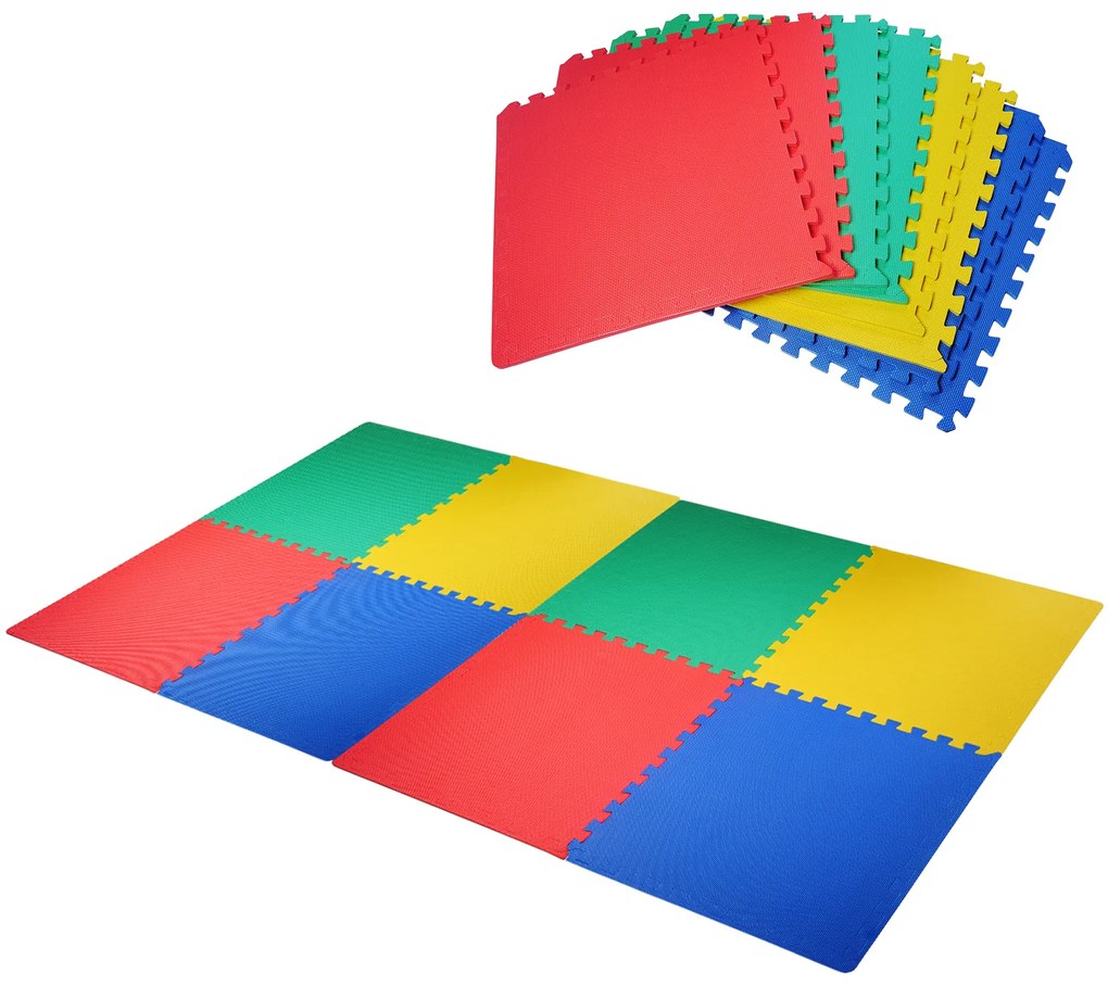 HOMCOM Tapete Puzzle com 8 Peças Tapete Protetor de Borracha EVA com Área de Cobertura de 2,88m² para Casa Academia Pilates 60x60x1,2cm Multicor