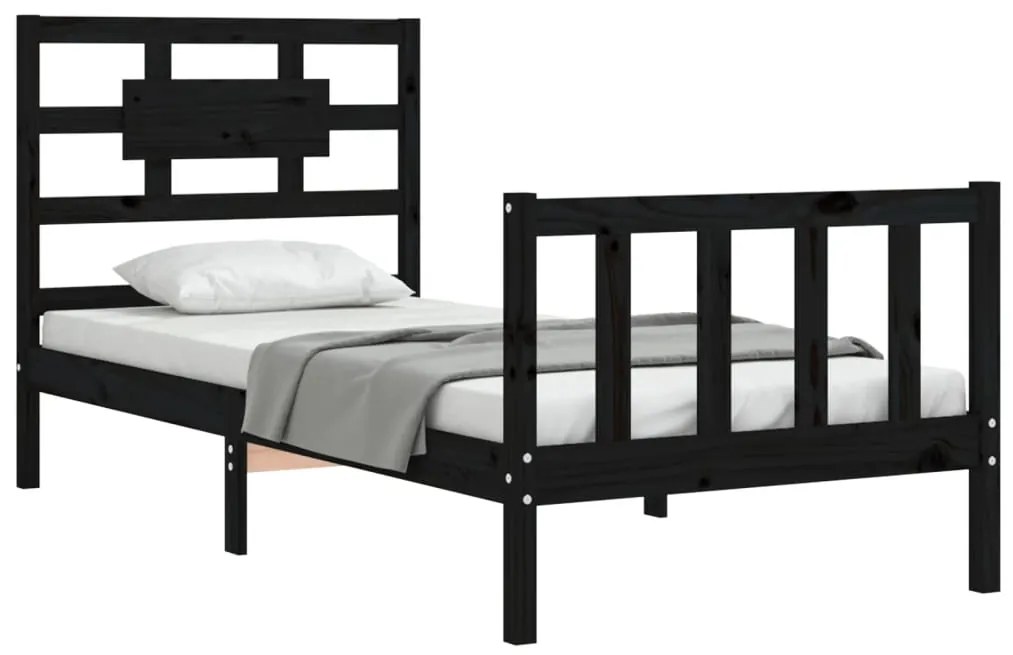 Estrutura de cama com cabeceira 90x200 cm madeira maciça preto