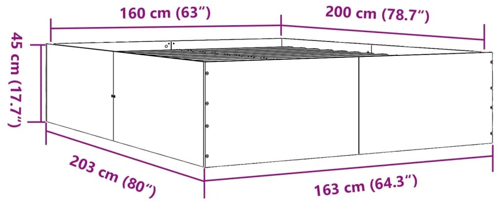 Estrutura de cama 160x200 cm derivados de madeira cinza sonoma