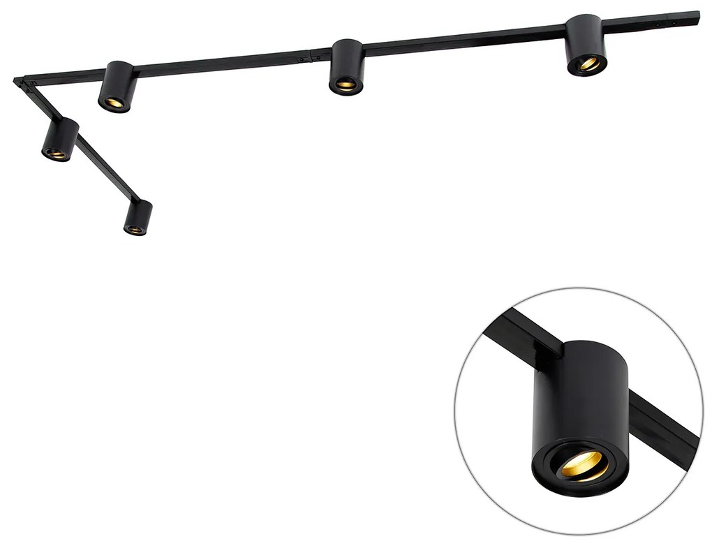 Sistema de Trilho Moderno Monofásico com 5 Focos Pretos - Rondoo Up Moderno