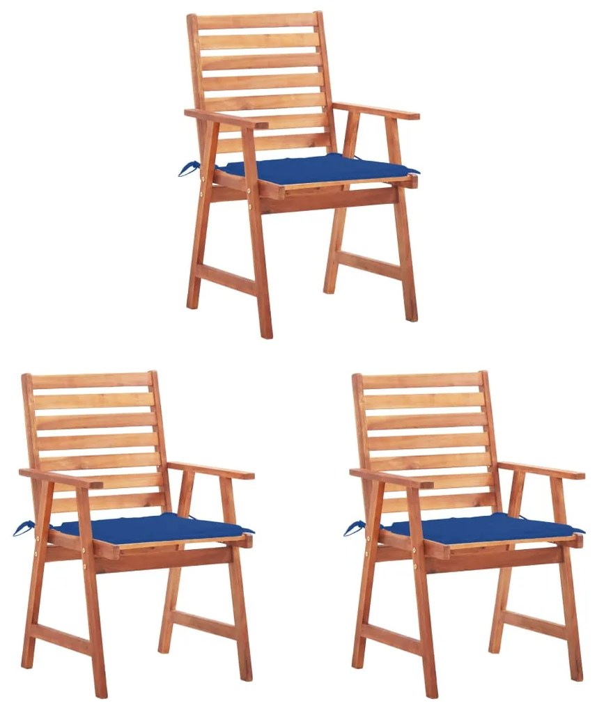 vidaXL Cadeiras de jantar p/ jardim 3 pcs c/ almofadões acácia maciça