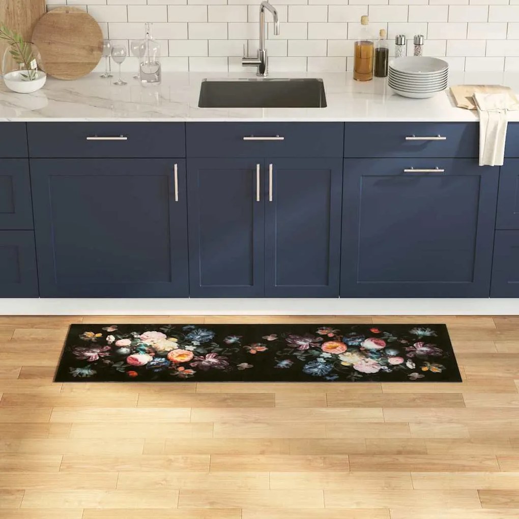 vidaXL Tapete de Cozinha Floral Flores 45 x 150 cm Veludo