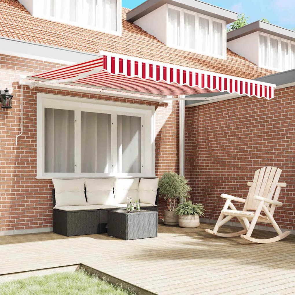 Toldo Retrátil Manual Listrado Vermelho e Branco 350x250 cm