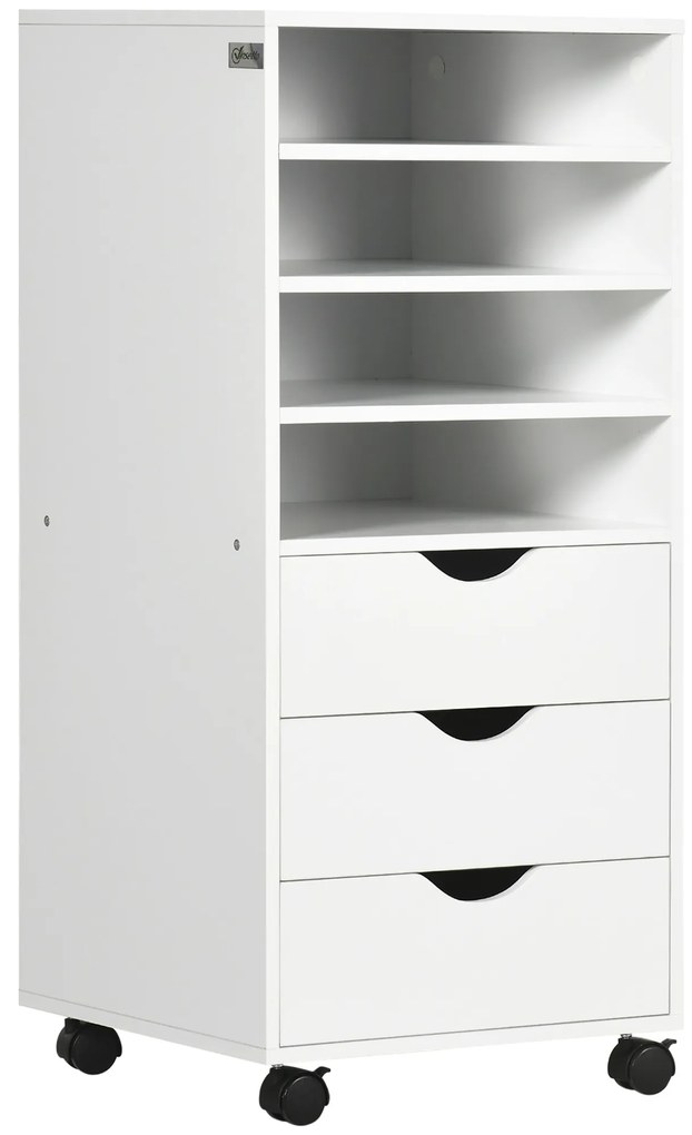 Vinsetto Móveis de escritório com 3 gavetas 4 prateleiras abertas 4 rodas 40x30x83 cm Branco