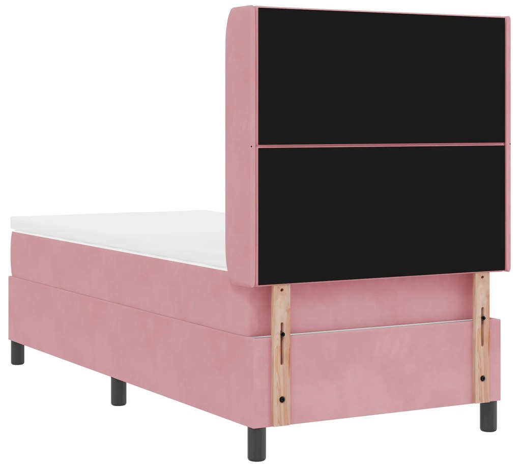 Cama Box Spring com Colchão e LED Rosa 90x190 cm Veludo