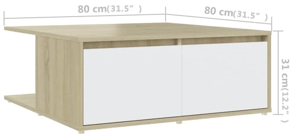 Mesa de centro derivados de madeira branco e carvalho sonoma