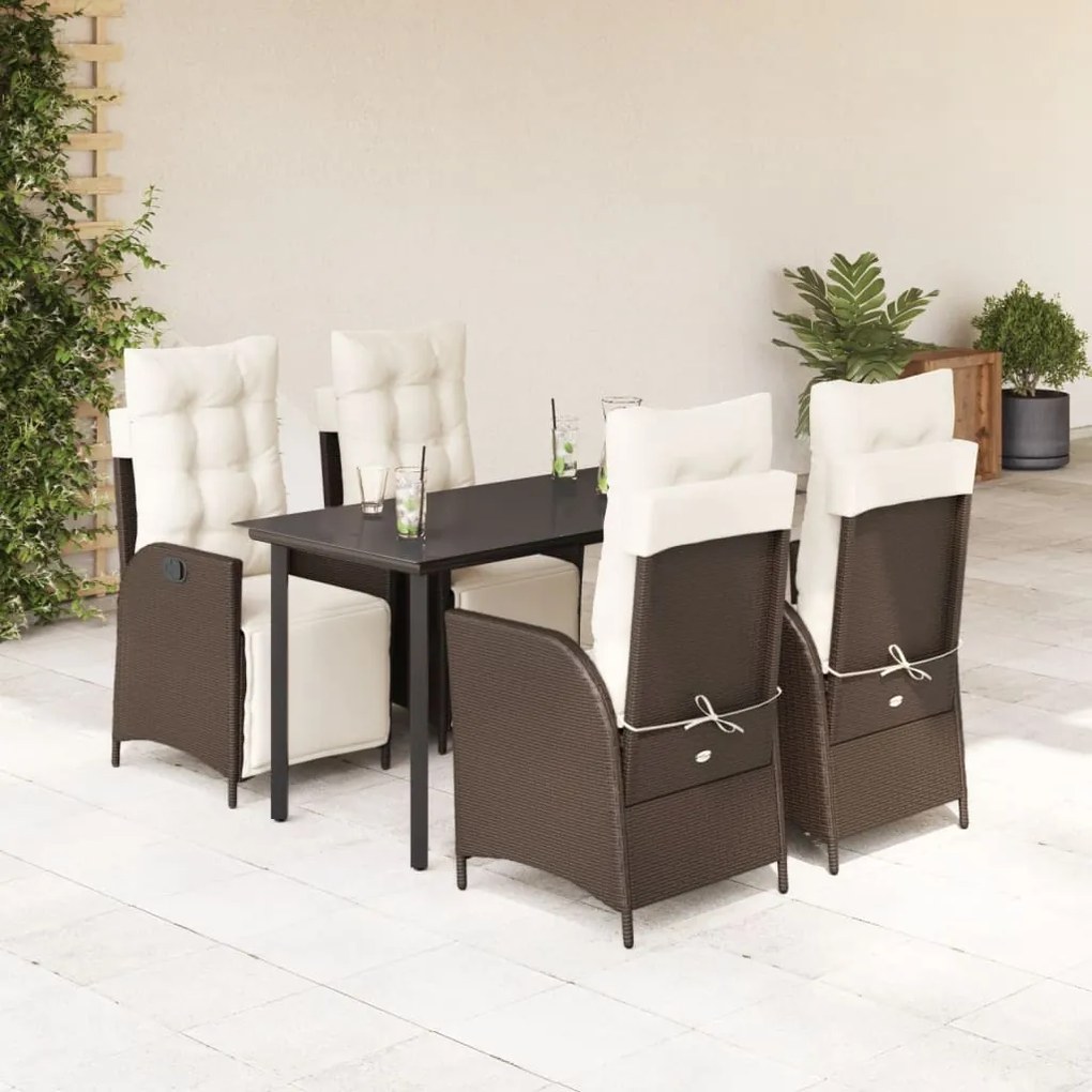5 pcs conjunto jantar p/ jardim c/ almofadões vime PE castanho