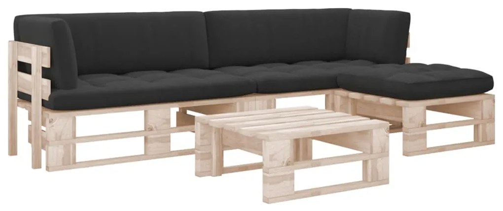 vidaXL 4 pcs conj. lounge paletes c/ almofadões pinho impregnado
