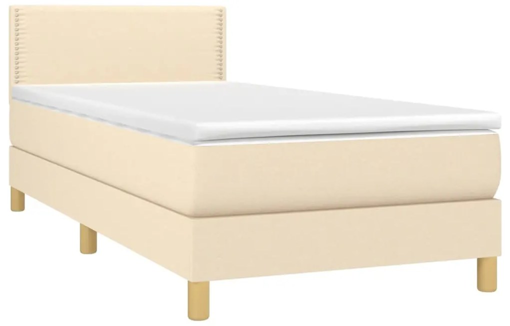 Cama box spring c/ colchão e LED 80x200 cm tecido cor creme