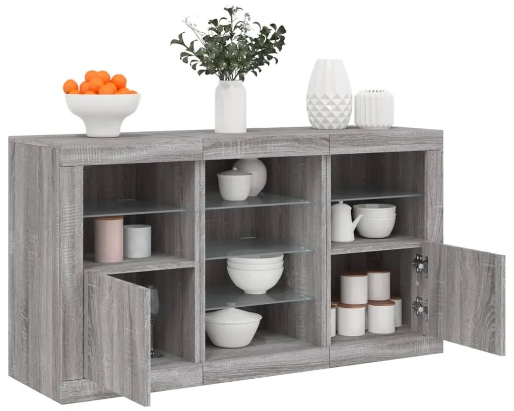 Aparador com luzes LED 123x37x67 cm cinzento sonoma