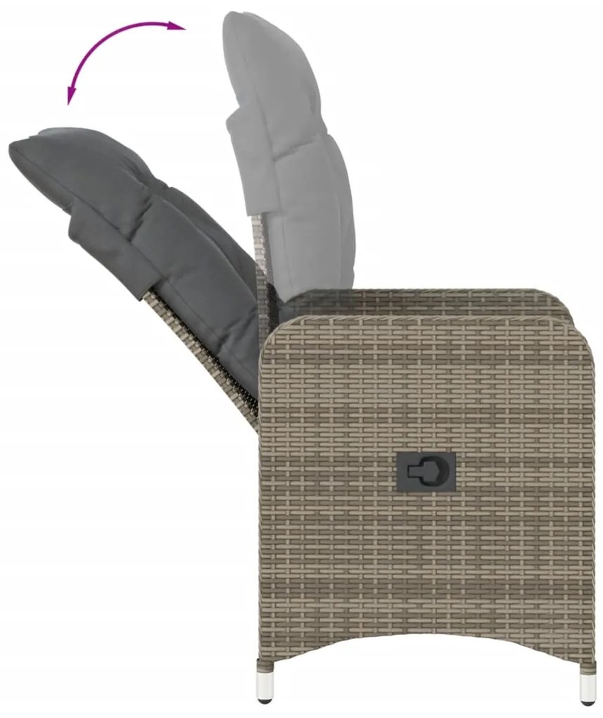 Cadeiras jardim reclináveis 2 pcs c/ almofadões vime PE cinza