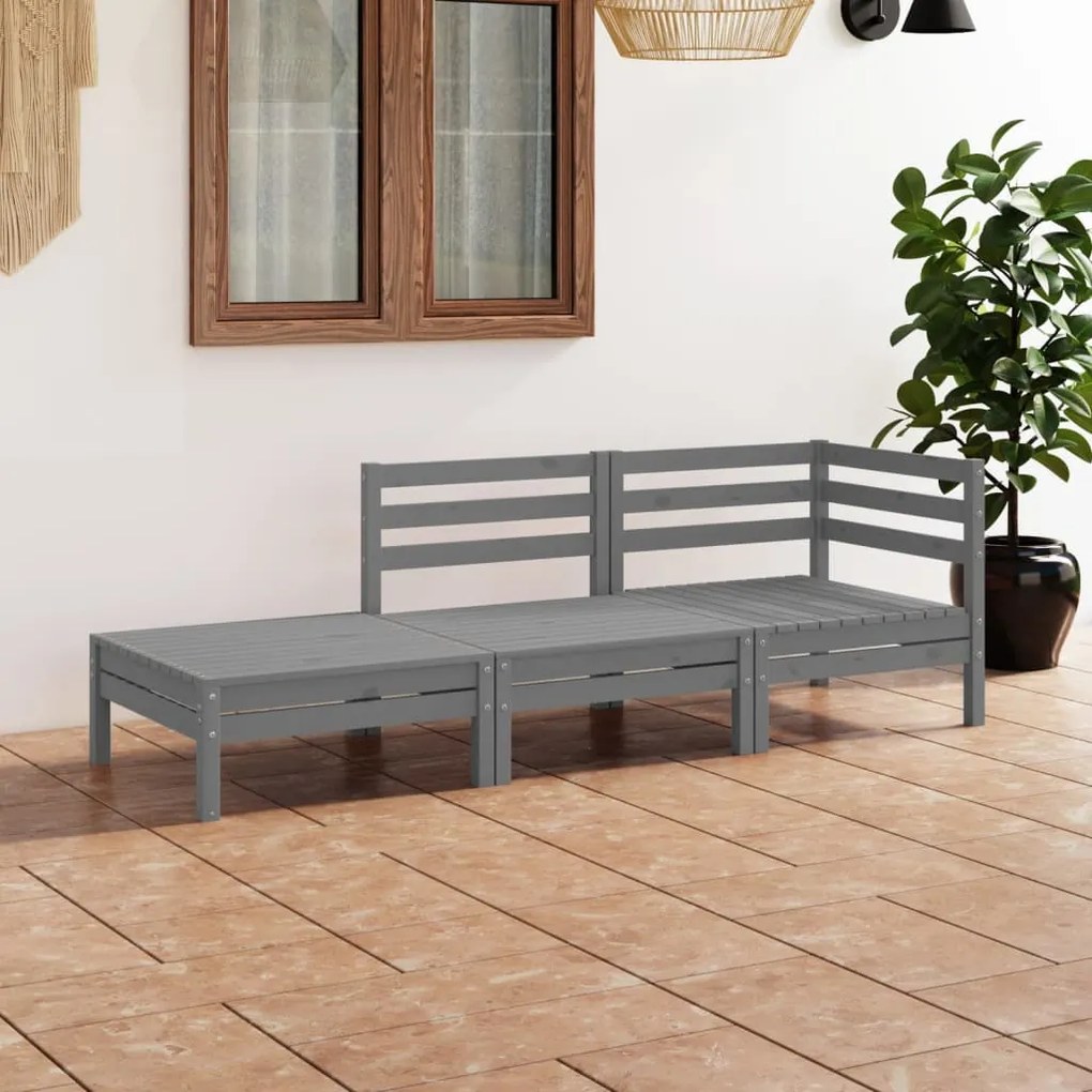 3082614 vidaXL 3 pcs conjunto lounge de jardim pinho maciço cinzento