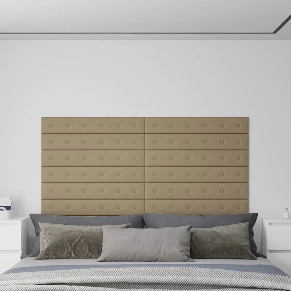 Painel parede 12pcs 90x15 cm couro artificial 1,62m² cappuccino