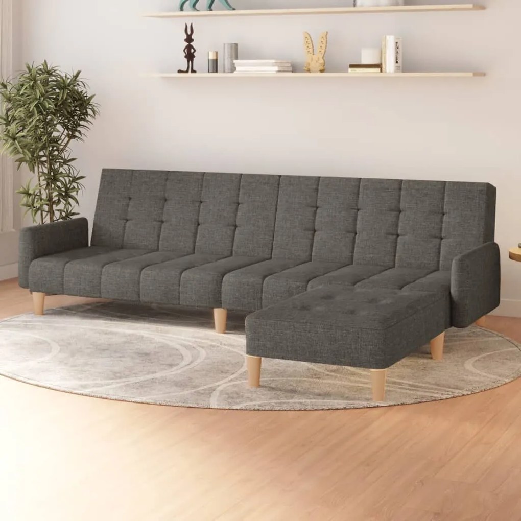 3080547 vidaXL Sofá-cama de 2 lugares com apoio de pés tecido cinzento-escuro