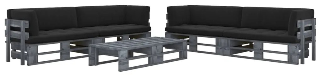 vidaXL 6 pcs conj. lounge paletes c/ almofadões pinho impregnado cinza