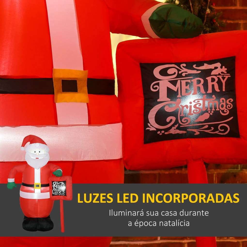 HOMCOM Pai Natal Insuflável com Placa Insuflável de Natal com 3 Luzes