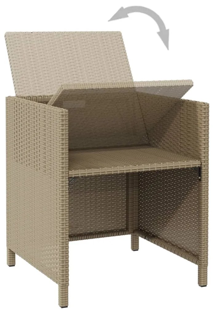 Cadeiras de jantar p/ jardim com almofadões 4 pcs vime PE bege
