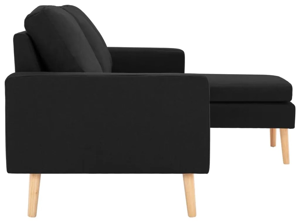 Sofá Ginger Chaise Longue -  Cor Preto - De 3 Lugares - Tecido Suave a